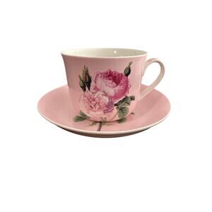 Kent Pottery Oversized Tea Cup & Saucer Set Pink with Flowers